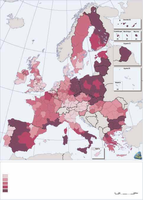 STATISTISCHE BIJLAGE JANUARI 2002 13 Statistische bijlage BBP per hoofd naar regio (kke), 1999 Index, EU 25=100 < 50 50-75 75-100 100-125 >= 125 Bron: Eurostat EuroGeographics Association voor de