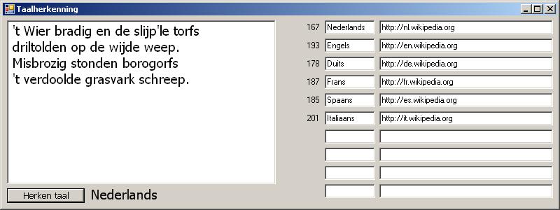 Implementatie: GUI class Taal : Form { const int aantal = 10; TextBox invoer; Label