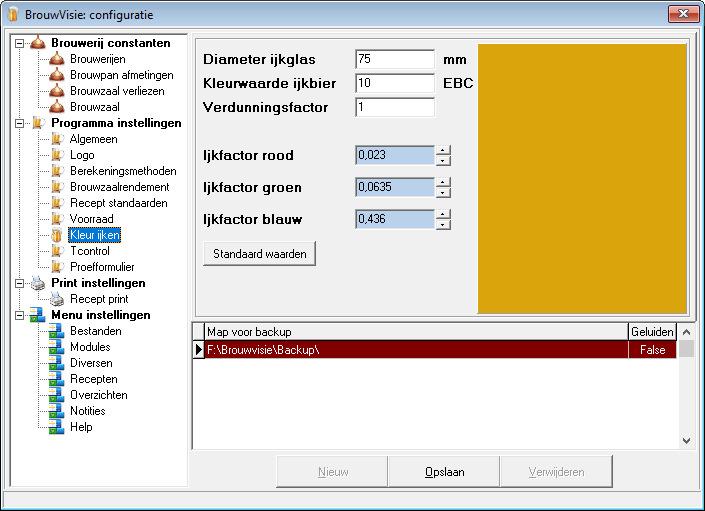 12. Programma instellingen : Kleur ijken Bij het maken van een recept, bij het selecteren van mouten, wordt de berekende kleur in een kleurvlak weer gegeven. Dit is de beoogde bierkleur.