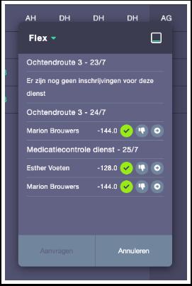 4. Klik in de gereedschapskist op 'Annuleren'. 5. In het rooster is te zien dat het Flex-icoontje uit de dienst verwijderd wordt. In plaats daarvan toont het vakje weer de duur van de dienst.