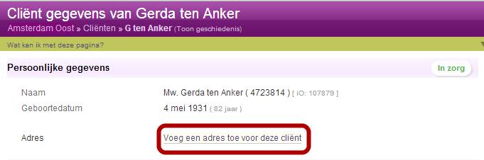 Een adres toevoegen bij een cliënt Normaal gesproken worden adressen vanuit Ons Administratie overgenomen. Het is daarnaast ook mogelijk om het handmatig in Ons Planning in te voeren.