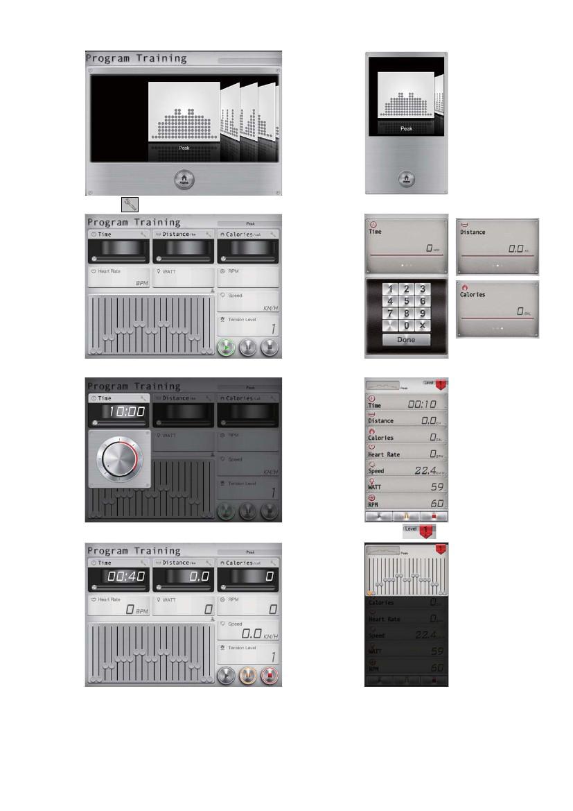 2. Programma: <tablet PC> 1.Programma selecteren <smart phone> 1.Programma selecteren 2.Druk om Time/ Dis./ Cal. In te stellen 2.Stel Time/ Dis./ Cal. In en druk op Done 3.