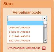 Het invoerblok ''start bestaat uit: 1. Verbalisantcode 2. Verbalisantnaam 3. Synchroniseer camera tijd 4.