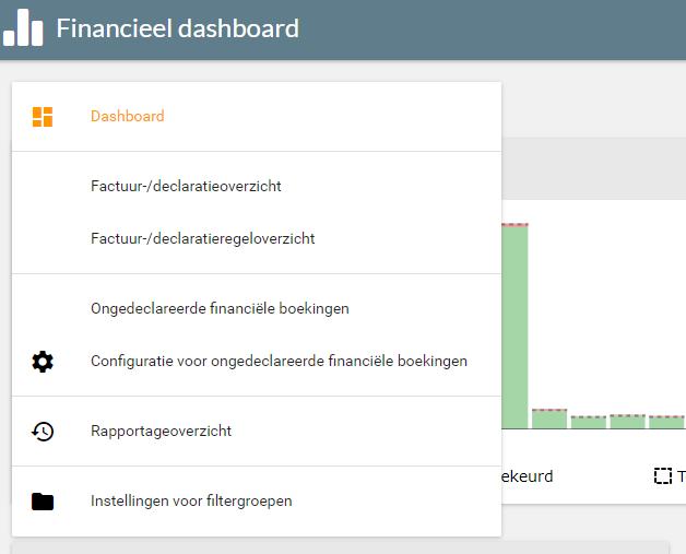 Via het huis-icoontje onder de titel '' verschijnt het menu van het Financieel Dashboard.