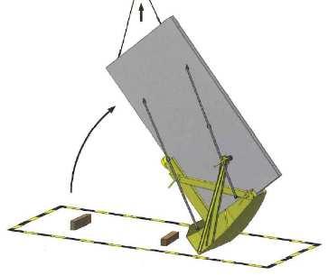 4. Voorbereiding alvorens te hijsen o Breng het aanslagmateriaal aan op de verticale kant van de wand. Indien er 2 hefankers zijn, wordt er gebruik gemaakt van 1 grote katrol (zie afbeelding 1).