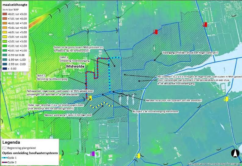 Figuur 7-11 Principeschets aanpassingen waterhuishouding De bouwkosten voor de inrichtingsmaatregelen worden geraamd op: ca. 742.700,00 voor inrichtingsmaatregelen water en natuur Leekstermeer.