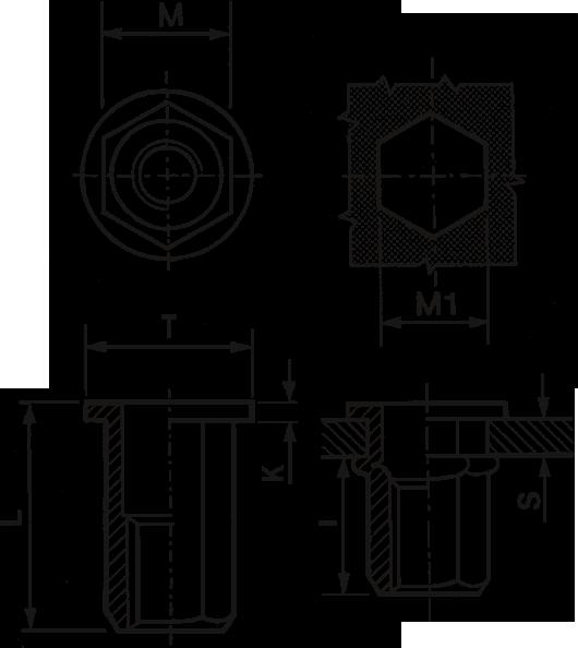 DTTE Platte kop met zeskantschacht Cylindrische blindklinkmoeren DTTE