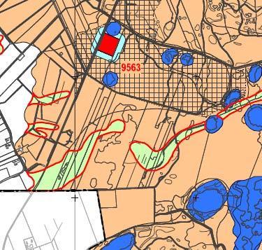 Met paars is het waardevolle cultuurhistorische element woeste gronden heide aangegeven. De gestippelde lijn is een markegrens.