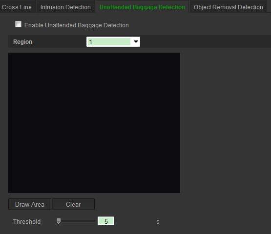 Afbeelding 14: Venster voor de detectie van bagage zonder toezicht Hiermee definieert u de detectie van bagage zonder toezicht: 1.
