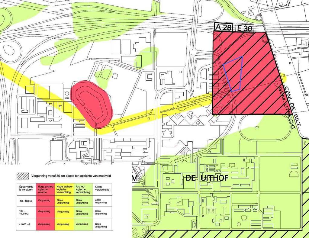 Bijlage 3 Het plangebied (blauw omlijnd) op de Archeologische Waardenkaart van de gemeente Utrecht.