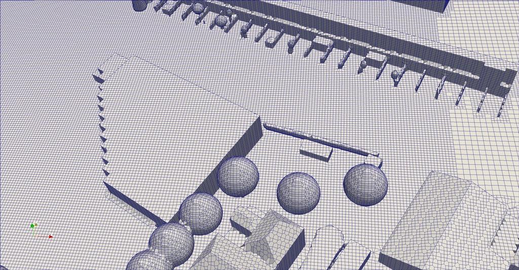 f1.2 Referentie CFD model huidige situatie, ingezoomd Voor de opzet van het onderzoek en de beoordeling van het windklimaat is uitgegaan van de Nederlandse norm NEN 8100:2006 Windhinder en windgevaar