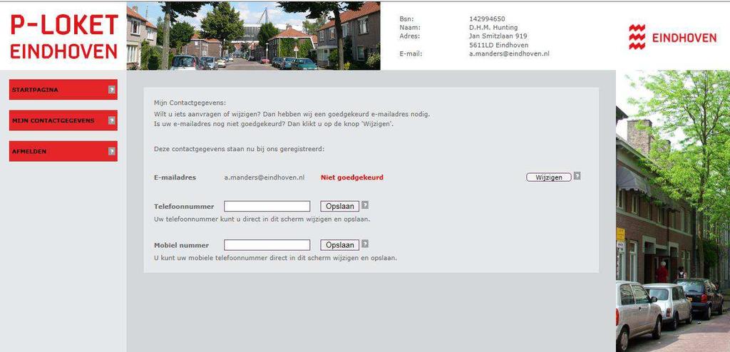 Je gegevens verschijnen in de balk bovenin het scherm. Alle communicatie loopt nu verder via e-mail.