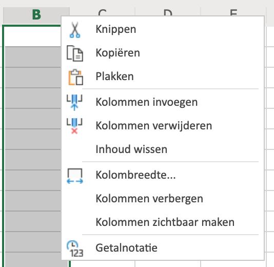 7. Klmbreedte en rijhgte De breedte van klmmen kun je p verschillende manieren aanpassen. Rechtermuisknp: Je gaat p een klmkp (bvenzijde van de klm met de letter) staan en klikt met de rechtermuisknp.