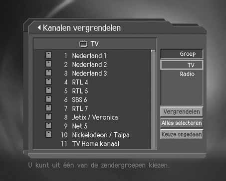 7.2 Kanaallijsten bewerken U kunt alle kanalen bewerken of elk kanaal per kanaallijstgroep. 1. Druk op de knop MENU. 2. Selecteer Kanalen opmaken met de knop en druk op de knop OK of. 3.