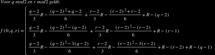Beschrijving afleiding lemma 2 onderdeel I voor f(0,q,r) met q mod 2 en r mod 1 Speler 1 kiest links en krijgt er R-(q-1) bij. Daarna situatie qmod1 en rmod1, dus lemma 2 F voor q-1.