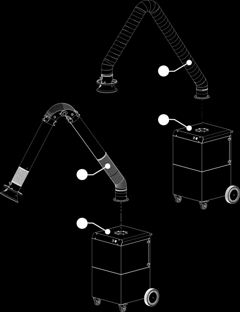 HOOFDCOMPONENTEN MobileGo A. EA (EconomyArm) Slangarm C. Mobiele filternit MobileGo pls B. KUA Metalen afzigarm C.