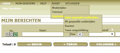 STATISTIEKEN Via de button Rugby ga je naar Statistieken.