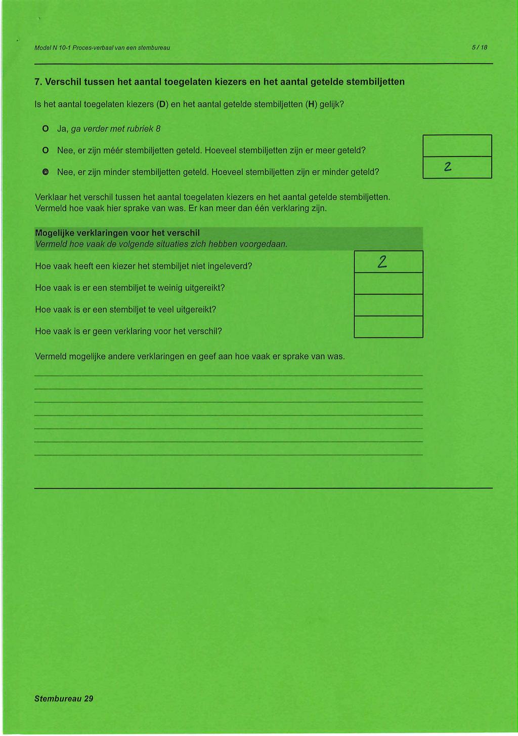 Model N 10-1 Proces-verbaal van een stembureau 5 / 18 7.