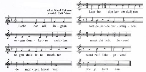 Orde van de dienst. orgelspel, Jan Pieterszoon Sweelinck, Toccata in a. luiden van de klokken. stilte. aansteken van de kaars. allen gaan staan. Lichtlied.