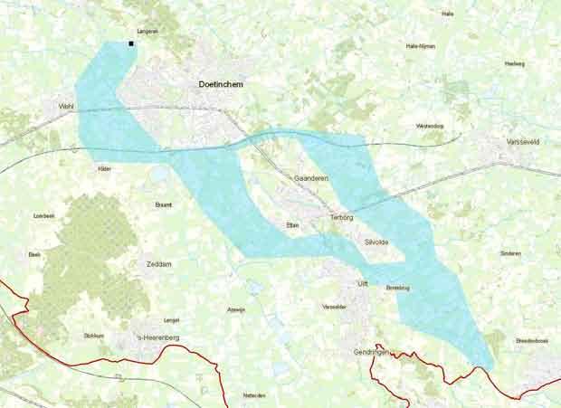Figuur 4.7 Het zoekgebied Het zoekgebied is ten oosten van Doetinchem niet doorgetrokken in noordelijke richting (ten noorden van de A18).