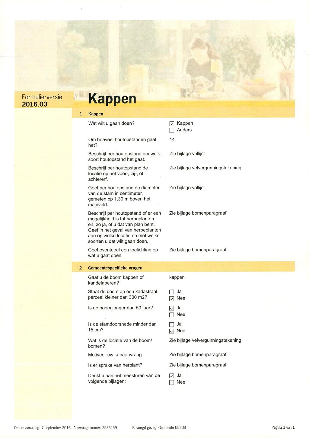 Formulierversie 2016.03 Kappen 1 Kappen Wat wilt u gaan doen? Om hoeveel houtopstanden gaat het? Beschrijf per houtopstand om welk soort houtopstand het gaat.