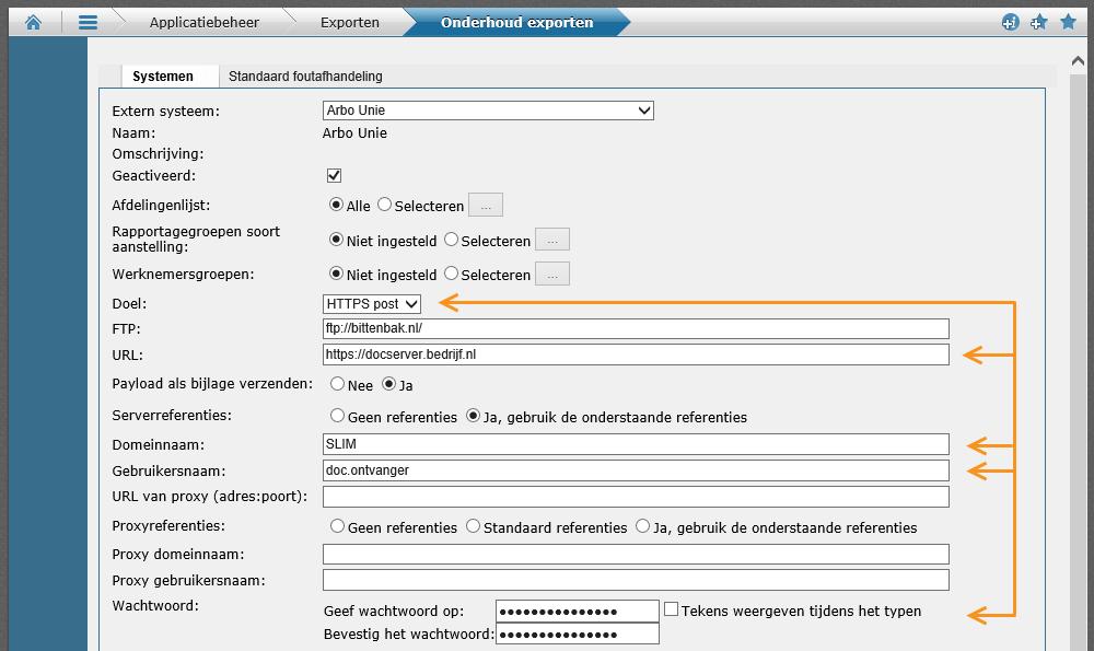 Export ArboNed/Arbo Unie Het is nu mogelijk om deze exporten via het HTTPS-protocol te laten