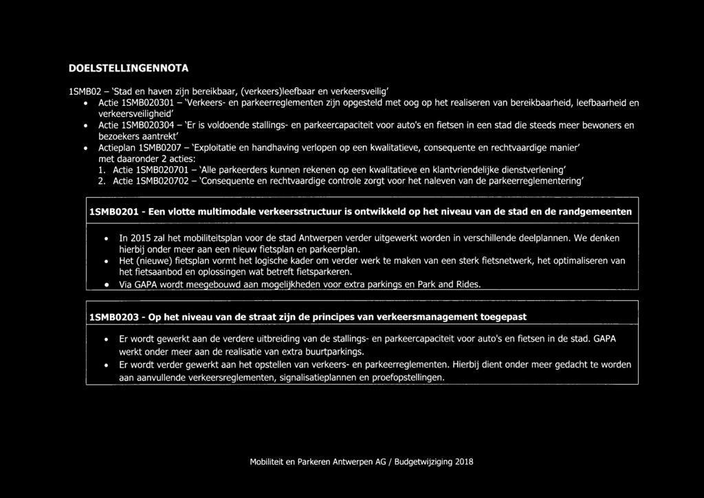 aantrekt' Actieplan 1SMB0207 - 'Exploitatie en handhaving verlopen op een kwalitatieve, consequente en rechtvaardige manier' met daaronder 2 acties: 1.