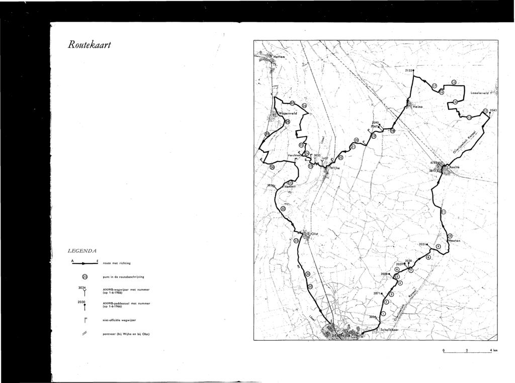 Routekaart LEGENDA route met richting punt in de routebeschrijving 0 T 00 ANWB-wegwijzer met nummer (op