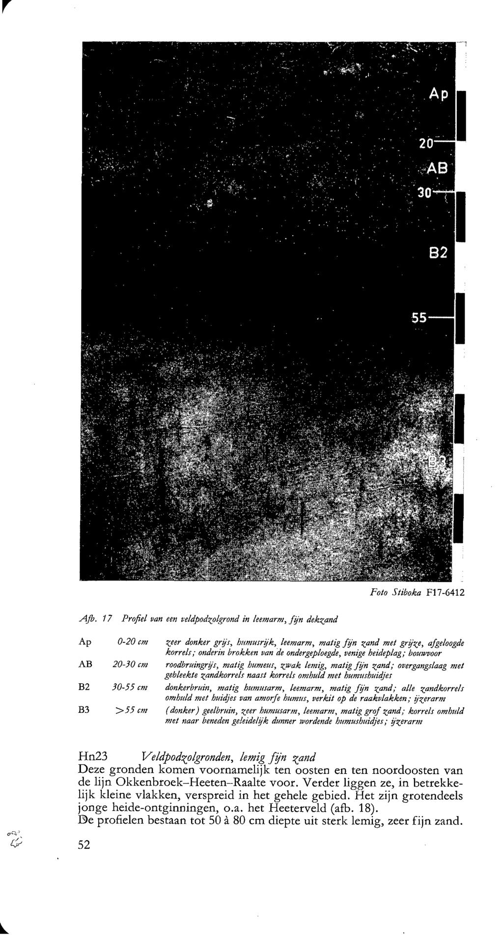 Foto Stiboka Fl 7-61 Afb. 17 Profiel van een veldpodzplgrond in leemarm, fijn dekzand Ap 0-0 cm z?