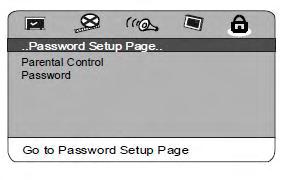 MENU SETUP Password Setup Page 1. Parental Control Bij de ouderlijke controle kunnen 8 categorieën worden gekozen.