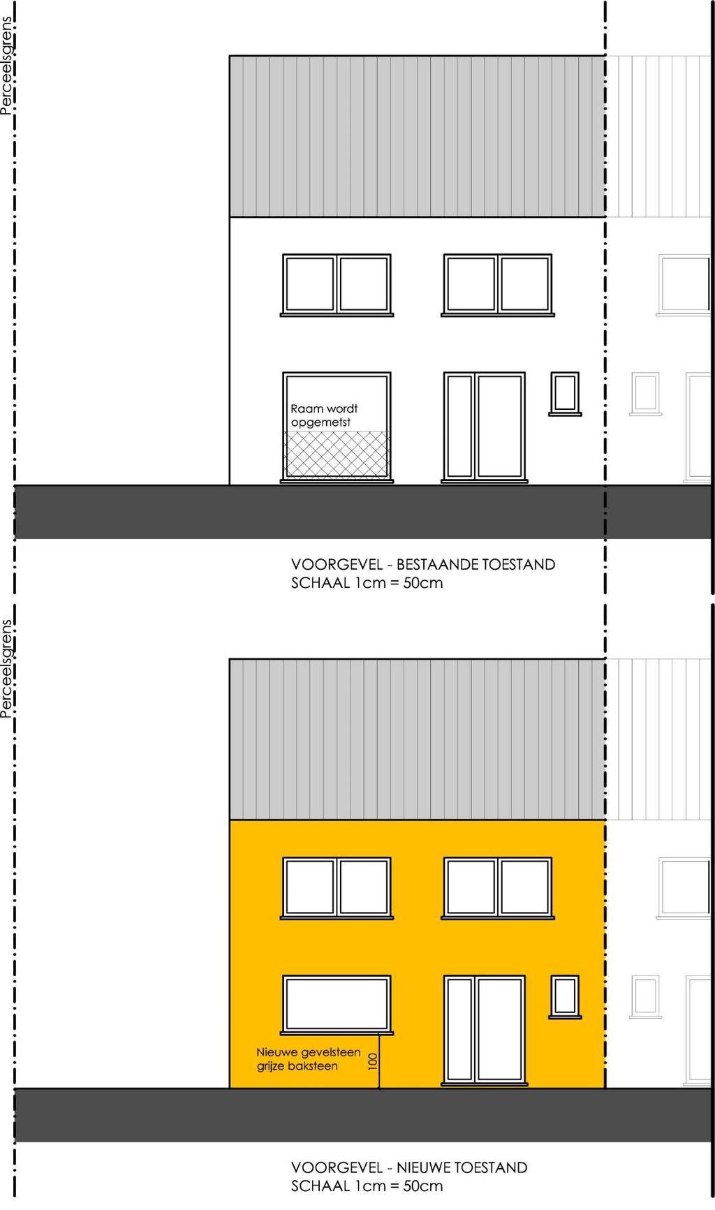 GEVELZICHTEN: bestaand & nieuw Gevel wit geschilderd VOORGEVEL BESTAANDE