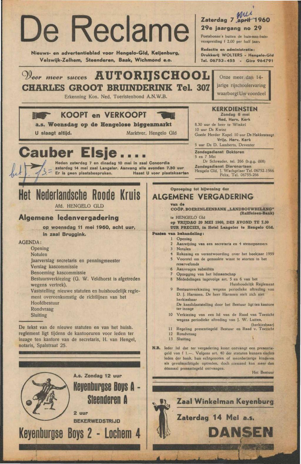 De Reclame Zaterdag 7.apHf 1960 29e jaargang no 29 Postabonne's buiten de huis-aan-huisverspreiding f 2.