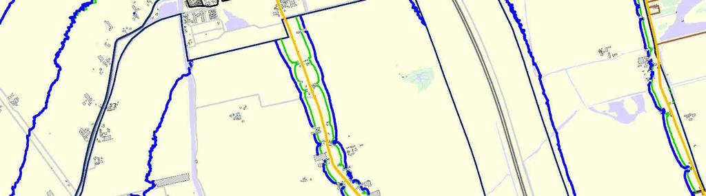 Blauw: 40 db-contour huidige situatie; groen: 40 db-contour bij toepassen stil asfalt; oranje: wegen met toepassing maatregel stil asfalt -3 db Figuur 5.