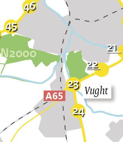 OPLOSSINGSRICHTING 7: HERINRICHTING KNOOPPUNT VUGHT Beschrijving huidige situatie en probleemanalyse De maximumsnelheid op de doorgaande weg van de A2 ter hoogte van knooppunt Vught bedraagt 100 km/u.