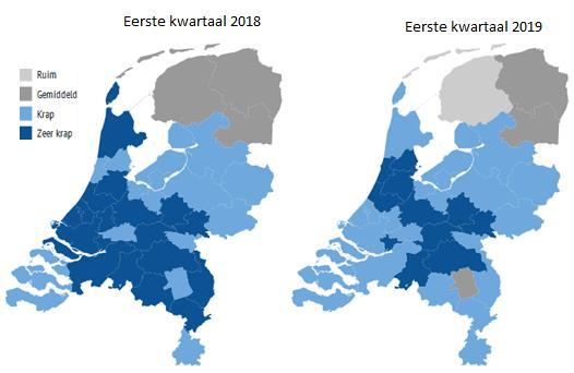 Verhouding openstaande vacatures / kortdurend WW ers 1 2019-Q1 - Krappe arbeidsmarkt voor vrachtwagenchauffeurs in meerderheid van arbeidsmarktregio s - Krapte