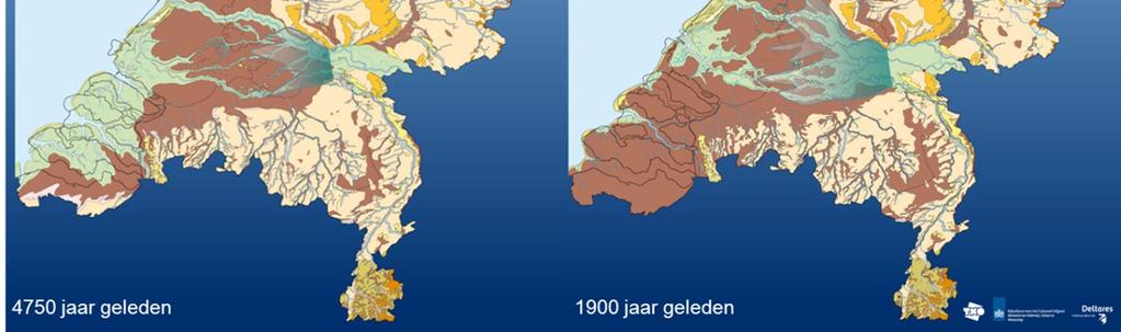 ). 2.1.2 Ontwikkeling van de delta van 5.000 tot 1.000 jaar geleden Het laaggelegen gebied tussen achterland en kust werd door strandwallen tegen de zee beschermd.
