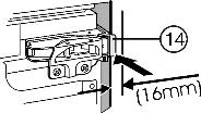 Apparaat inschuiven en uitlijnen: u Apparaat inschuiven tot de afdekkingen Fig. 14 (16) de meubelzijwand raken Fig. 14. Bij 16 mm dikke meubelwanden: u De afstandhouders de meubelzijwand laten raken.