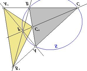 Figuur 6 Definitie. Zij P een punt dat niet samenvalt met de hoekpunten van een driehoek ABC; zie figuur 6.