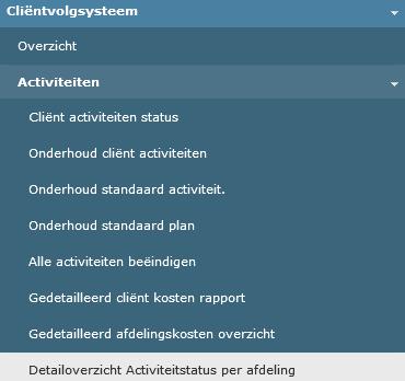 2.3.7 Detailoverzicht Activiteitstatus per afdeling Het Detailoverzicht Activiteitstatus per afdeling toont activiteit details, d.w.z. overeengekomen startdatum, overeengekomen einddatum, de werkelijke startdatum en einddatum.