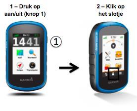 Vervolgens klik je de betreffende etappe aan en er verschijnt een overzicht van de etappe in beeld. 5. Druk op Ga (groene balk onderin). 6. Zoom in tot 80 meter (met knop 2).