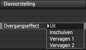 Als u de diavoorstelling wilt afsluiten en wilt terugeren naar het instellingenscherm, drut u op de nop <M>. Als u de diavoorstelling wilt pauzeren, drut u op <0>.