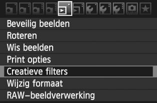 Creatieve filters U unt de volgende creatieve filters toepassen op een opname en deze opslaan als een nieuw bestand: Korrelig Z/W, Soft focus, Speelgoedcamera-effect en Miniatuureffect.