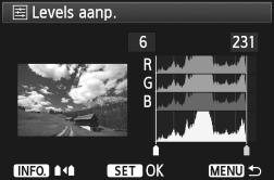 Levels aanp. Als u [Manual] selecteert, unt u de spreiding van het histogram wijzigen en de helderheid en het contrast van de opname aanpassen.