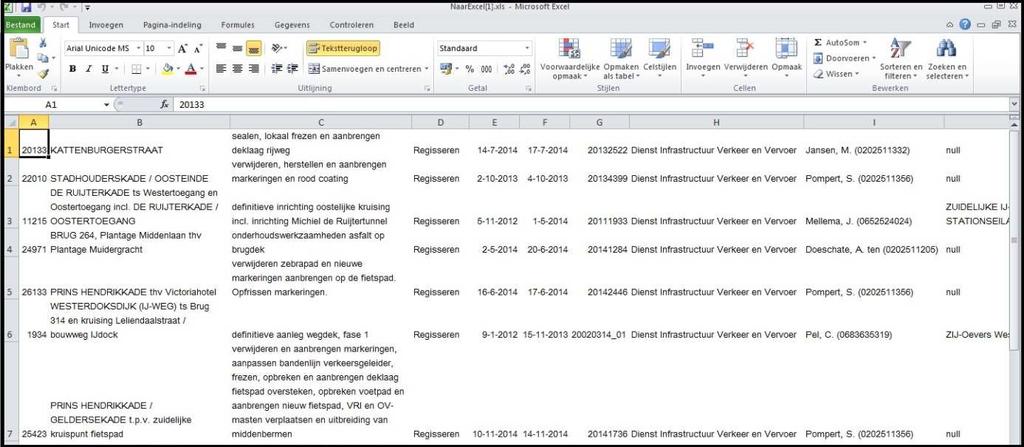 U heeft nu een excel bestand gemaakt waar je van alles mee kunt doen: kolommen verwijderen, sorteren zoals u zelf wilt, etc. Sluit het excel bestand voor nu.