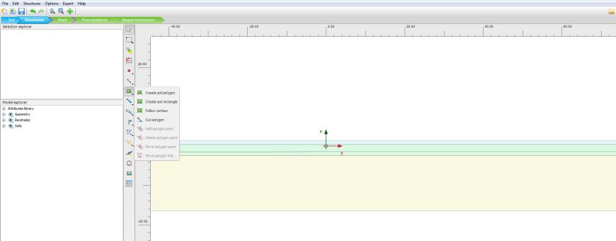 Opzet PLAXIS model Case (6) Klik op het tabblad Structures Met behulp van Soil