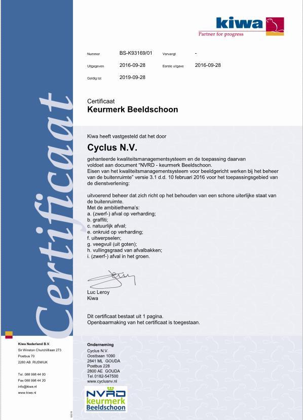Certificering Externe audit Kiwa ISO9001 +