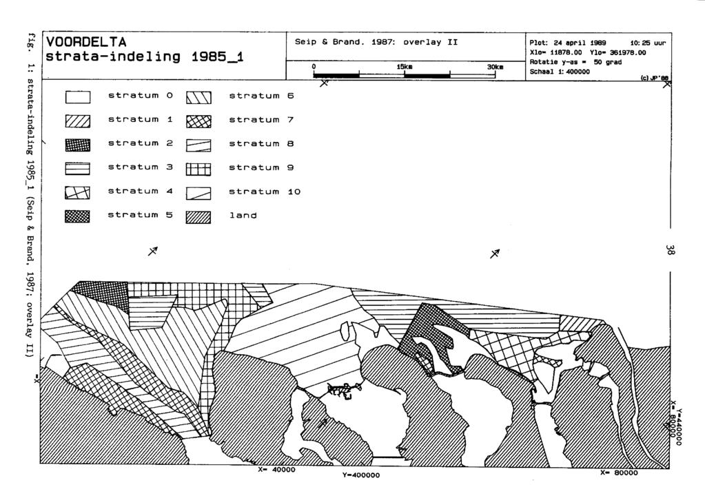 r VOORDELTA strata-indeling 1985_1 stratum 0 stratum 6 Seip á Brand. 1987: overlay I I 0 15km 30k m - Plot: 24 april 1989 10 : 25 uur Xlo- 11878.00 Ylo- 361978.