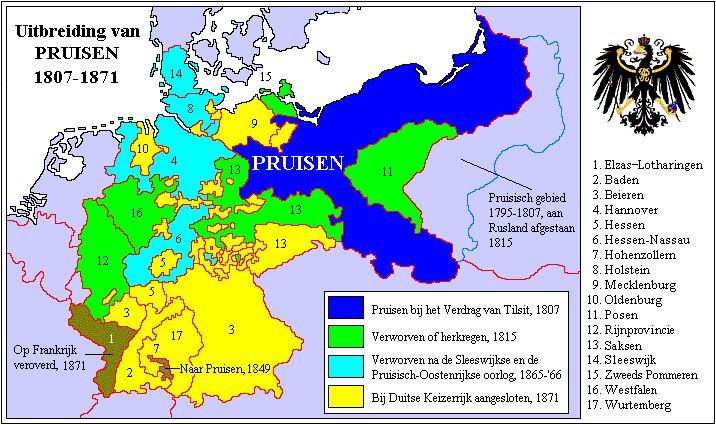 1870-1871: Frans-Duitse oorlog, de fransen verklaren de oorlog aan Duitsland, nu kan Bismarck nationalistisch zeggen: we zijn als een duitsland in gevaar we moeten samenwerken.