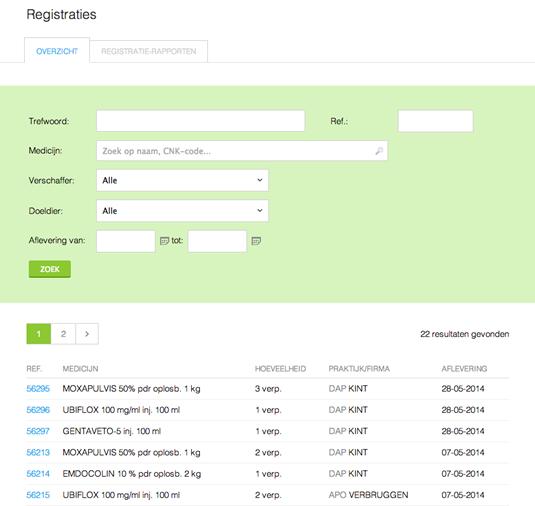 6 B. Registraties online raadplegen Registraties raadplegen via de website is eveneens mogelijk via het tabblad Registraties.