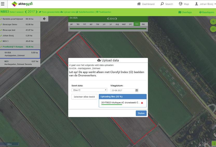 Om sensordata van Dronewerkers te uploaden, klikt u op upload data in de menubalk U komt dan in het menu waar u de beelden van Dronewerkers kunt uploaden (Fig 6) Bij Soort data kiest u het type data